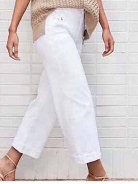 Spanx Large Petite Pants Stretch Twill Cropped Wide Leg Pants Bright White NWT